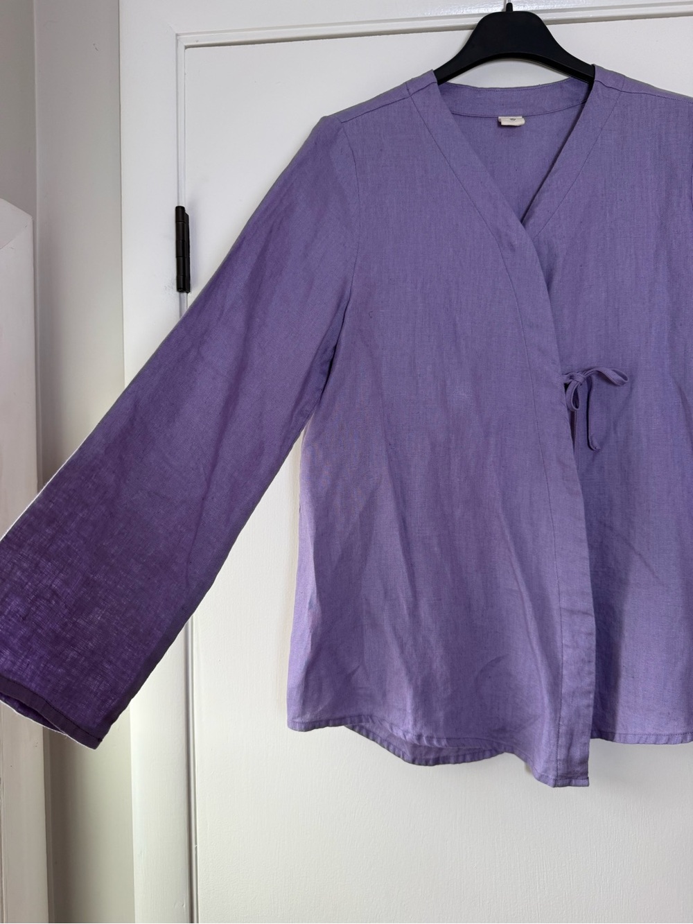 Lintico 100% Linen Wrap Front Top Jacket Cross Over Lagenlook Lavender Purple XL - Picture 5 of 10